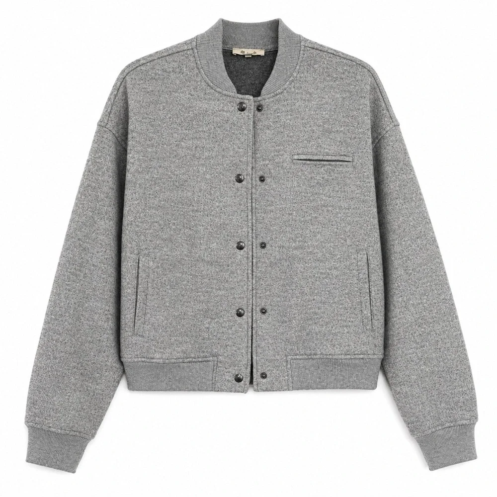 Madewell Wool-Blend Varsity Jacket Womens Medium Grey Excellent CK489 Bomber
